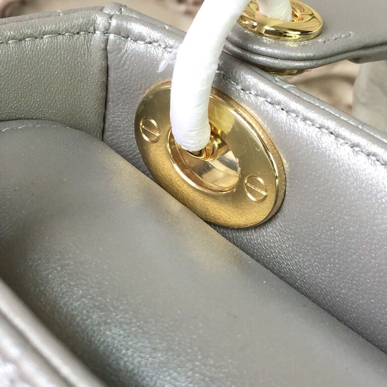DI Mini Lady Bag Silver with Chain Gold Toned Hardware For Women 6.5in/17cm CD