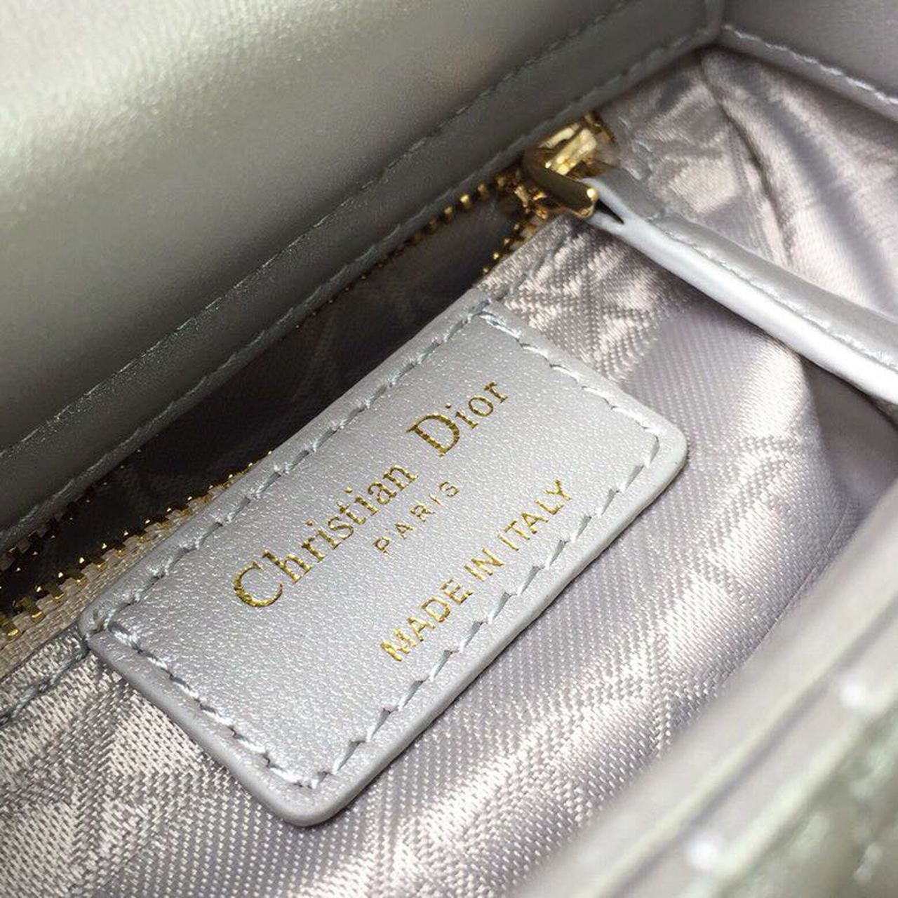 DI Mini Lady Bag Silver with Chain Gold Toned Hardware For Women 6.5in/17cm CD