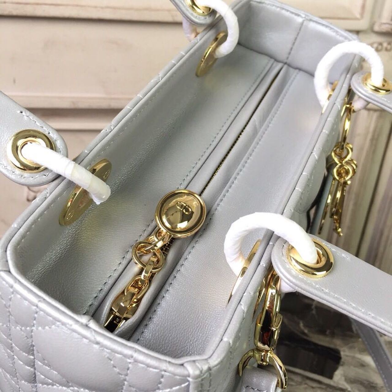 DI Medium Lady Bag Gold Toned Hardware For Women 9.5in/24cm CD