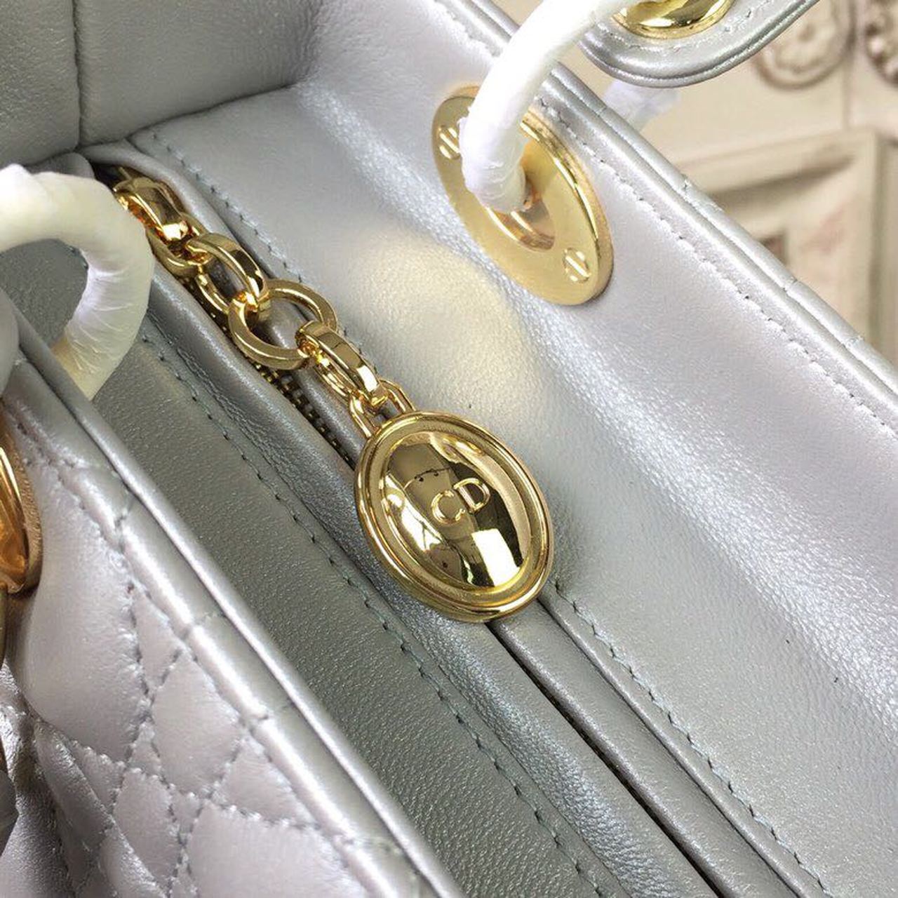 DI Medium Lady Bag Gold Toned Hardware For Women 9.5in/24cm CD