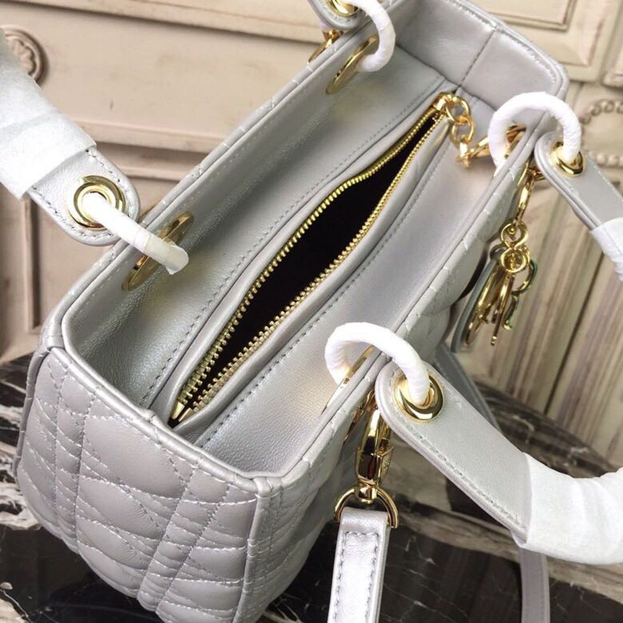 DI Medium Lady Bag Gold Toned Hardware For Women 9.5in/24cm CD