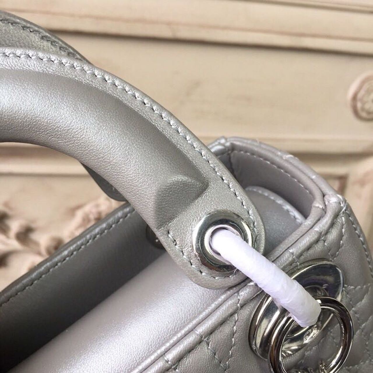 DI Mini Lady Bag with Chain Silver Hardware Spring/Summer Collection, Pearl Gold, For Women Women’s Handbags, 18cm CD