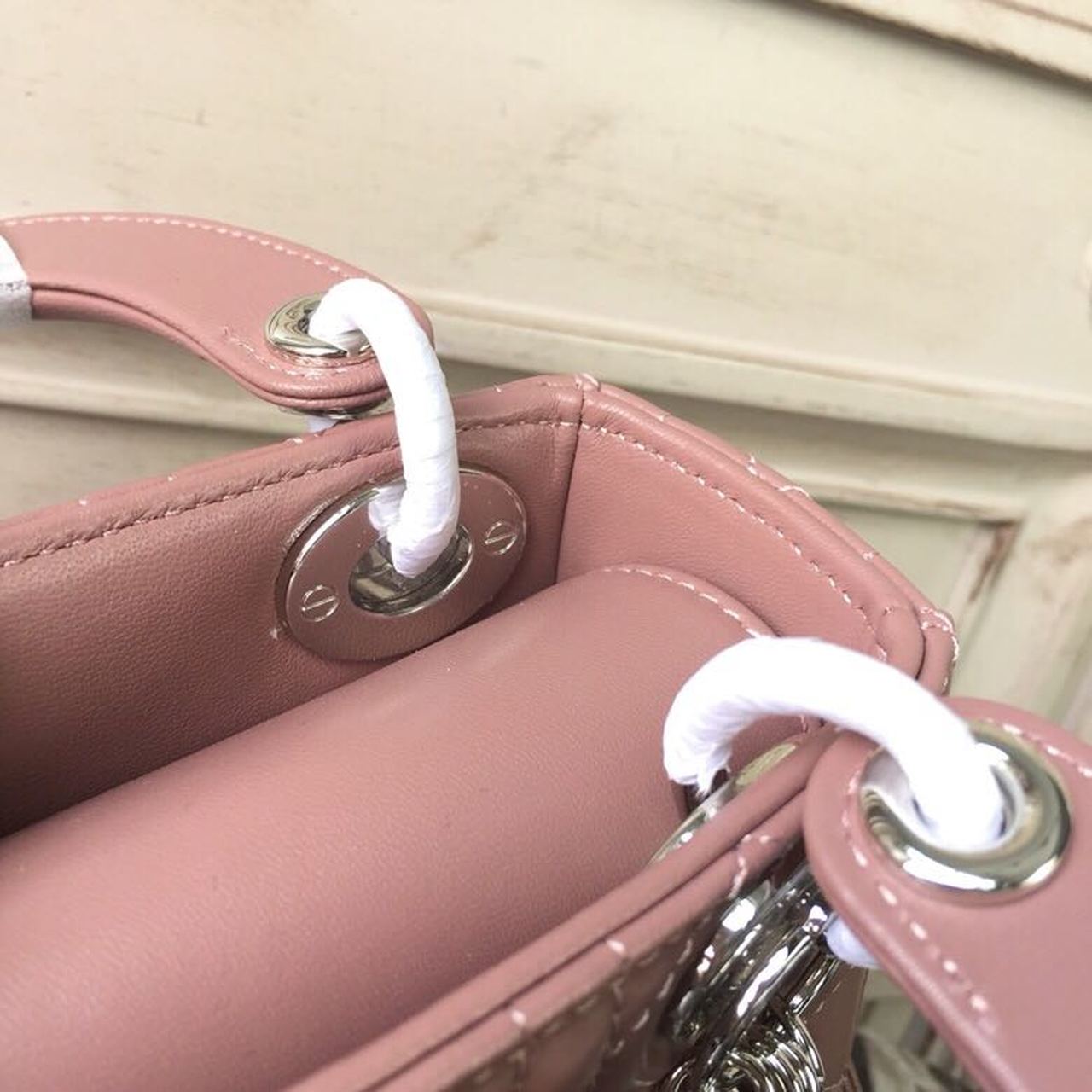 DI Mini Lady Bag with Chain Silver Hardware Dusty Pink For Women 6.5in/17cm CD