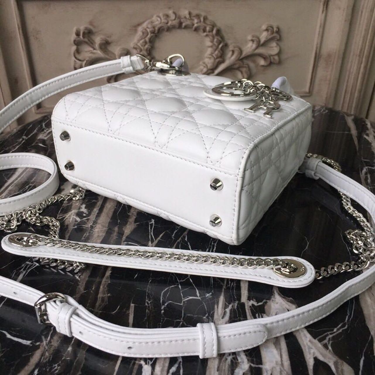 DI Mini Lady Bag White Chain Silver Hardware For Women 17cm/6.5in CD