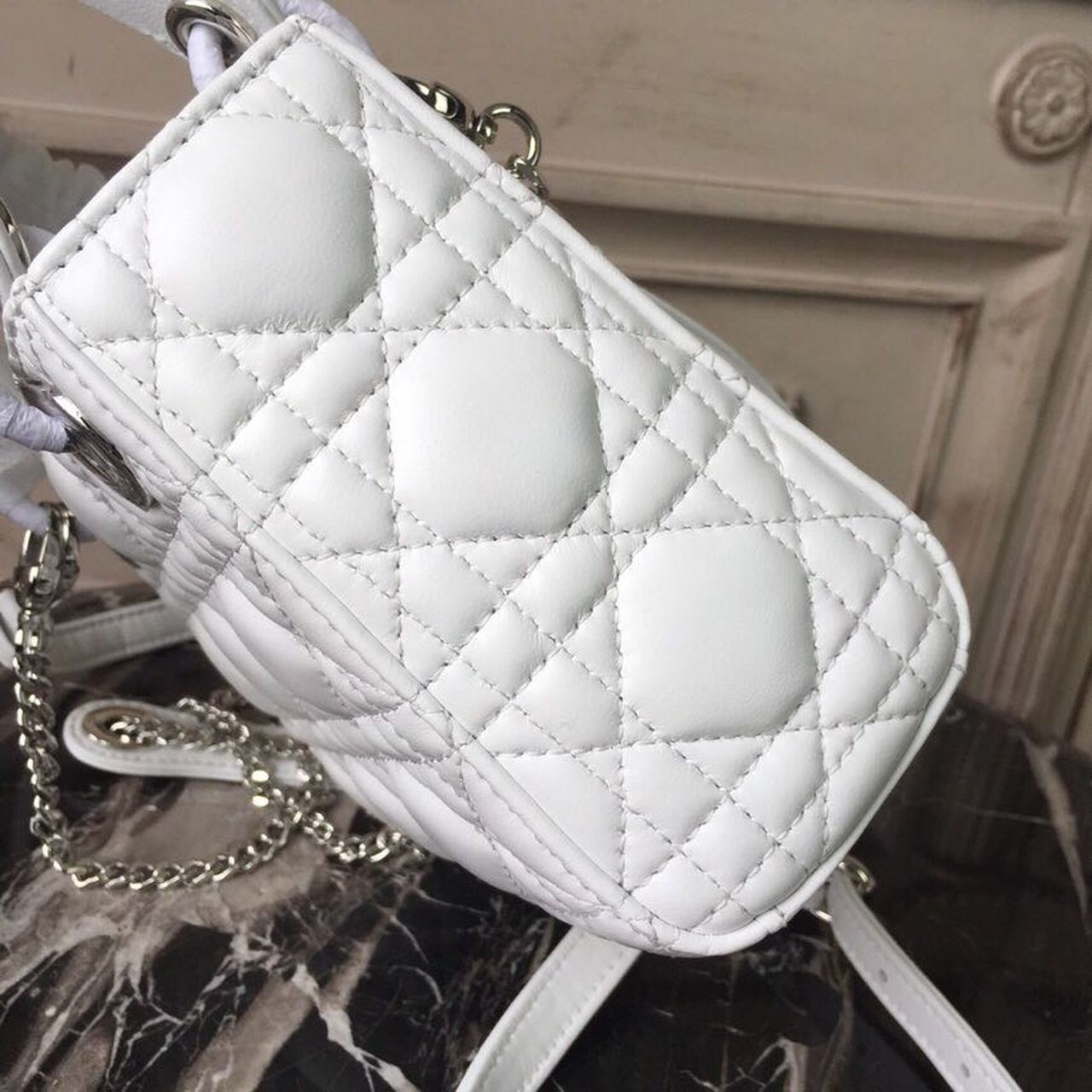 DI Mini Lady Bag White Chain Silver Hardware For Women 17cm/6.5in CD
