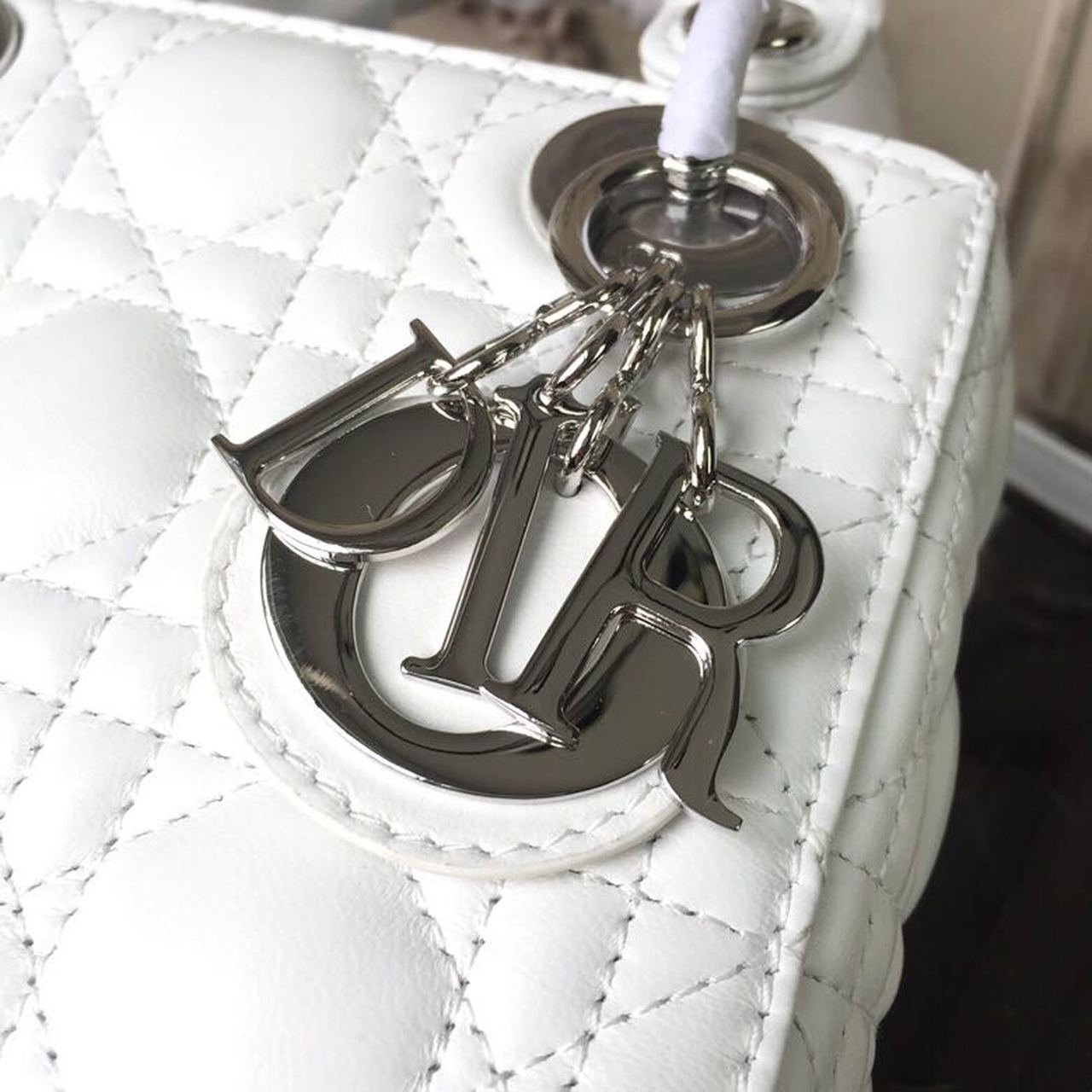 DI Mini Lady Bag White Chain Silver Hardware For Women 17cm/6.5in CD