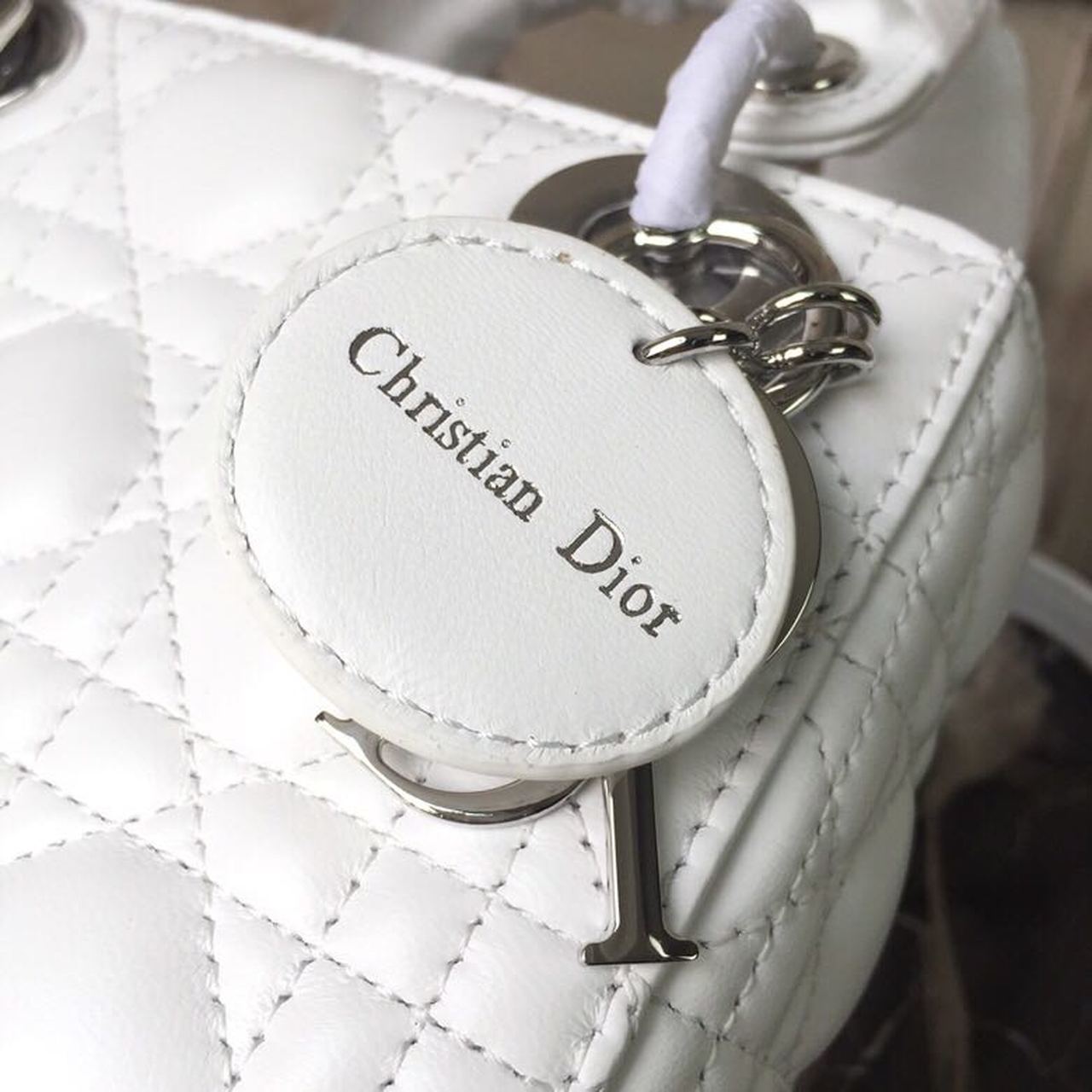 DI Mini Lady Bag White Chain Silver Hardware For Women 17cm/6.5in CD