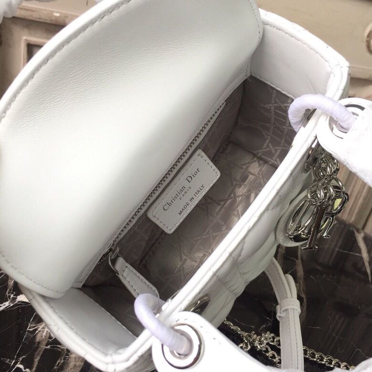 DI Mini Lady Bag White Chain Silver Hardware For Women 17cm/6.5in CD