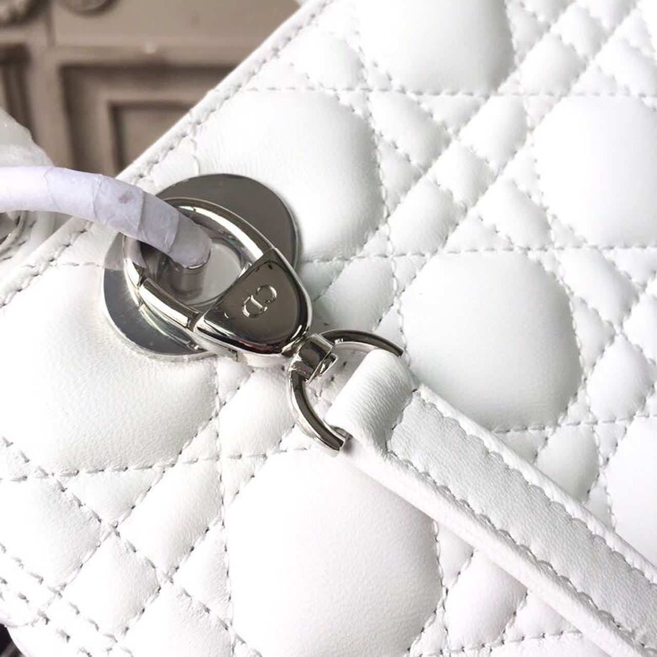 DI Medium Lady Bag White Silver Hardware For Women 24cm/9in CD M0565BNGE_M030