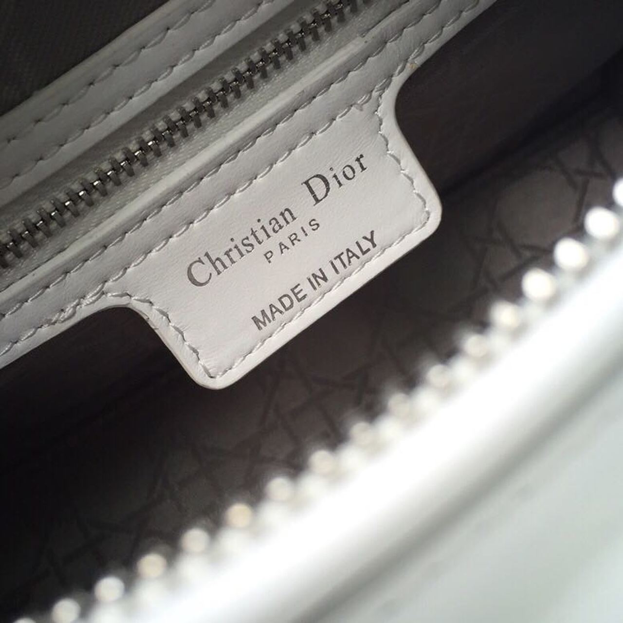DI Medium Lady Bag White Silver Hardware For Women 24cm/9in CD M0565BNGE_M030