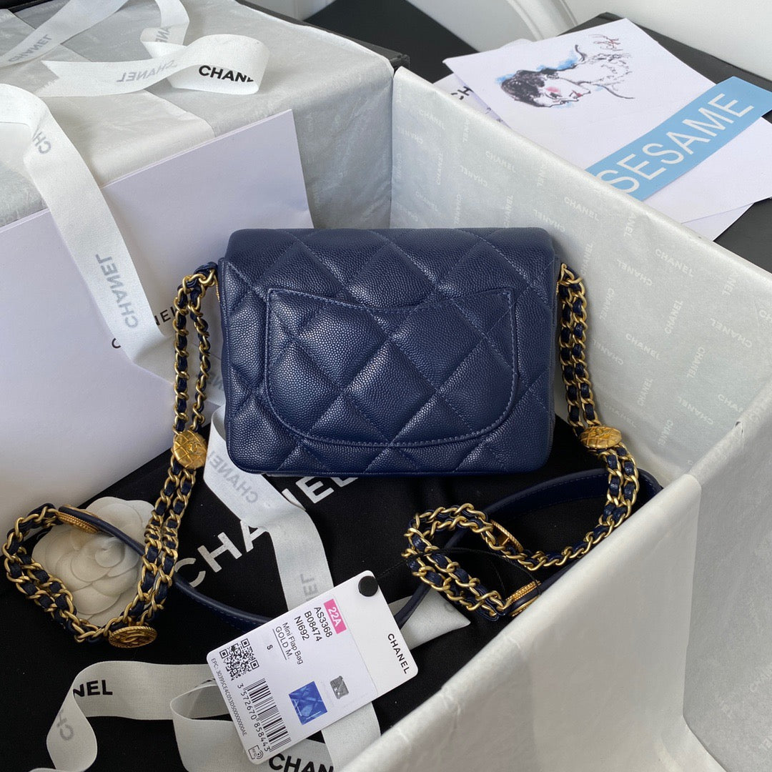 ChanelMini Flap Bag With Top Handle Gold Hardware Navy Blue For Women, Women’s Handbags, Shoulder Bags 7.9in/20cm AS2431 B08846 NJ532