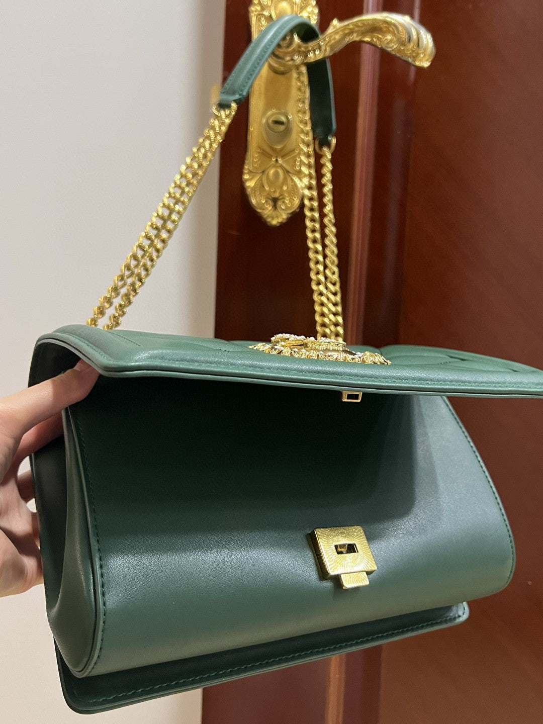 DG Large Devotion Bag In Quilted Nappa Green For Women 10in/26cm DG