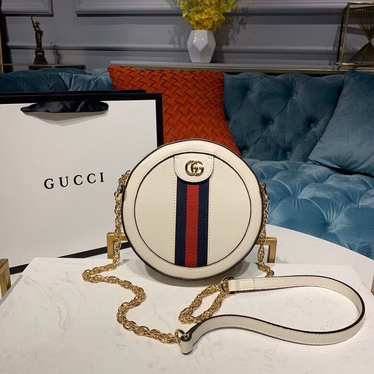 gg Ophidia Mini gg Round Shoulder Bag White For Women 7in/18cm gg