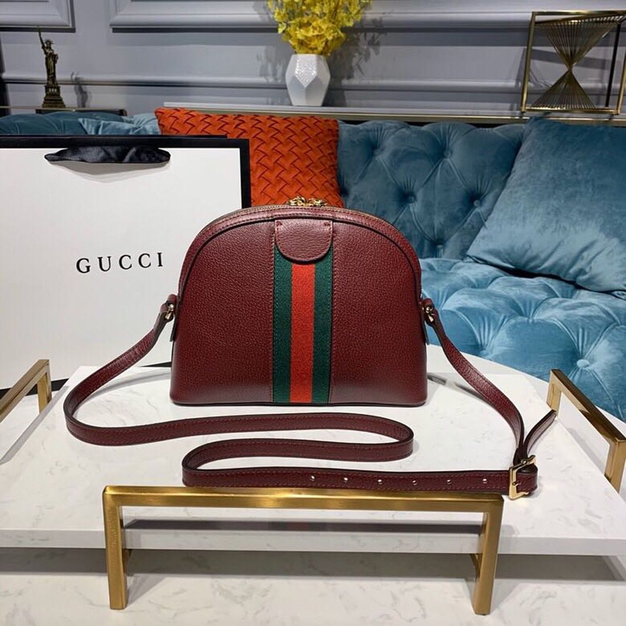 gg Ophidia gg Small Shoulder Bag Burgundy For Women 9in/24cm gg 499621