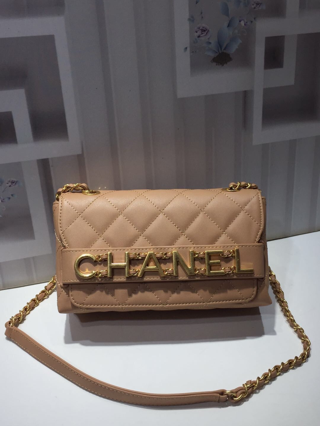 ChanelFront Logo Small Flap Bag Gold Hardware Apricot For Women, Women’s Handbags, Shoulder Bags 8.2in/21cm AS1490