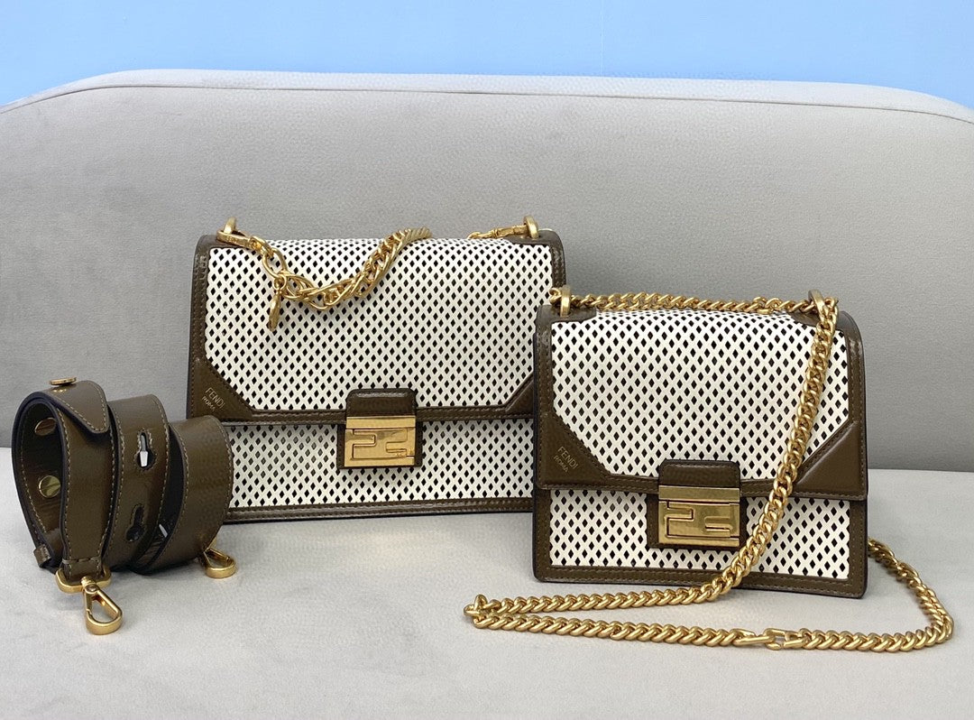 FI Medium Kan U White and Brown Bag For Woman 25cm/10in