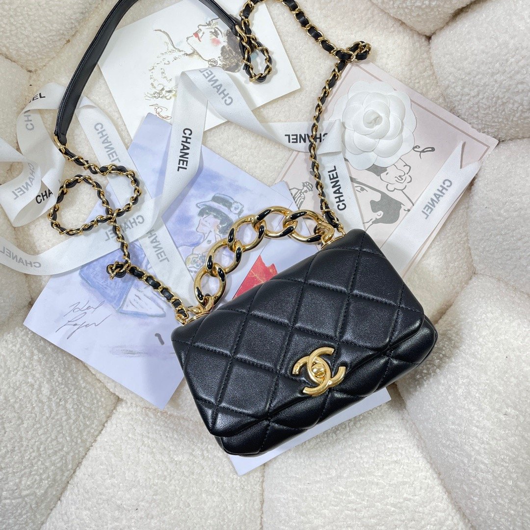 ChanelMini Flap Bag Gold Hardware Black For Women, Women’s Handbags, Shoulder Bags 6.7in/17cm AS3365