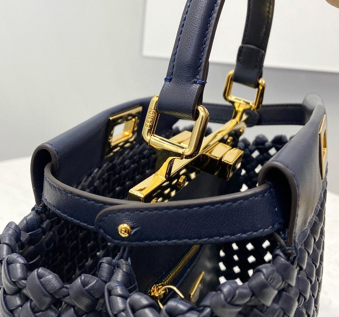 FI Peekaboo Mini Navy Blue Braided Bag For Woman 18cm/7in