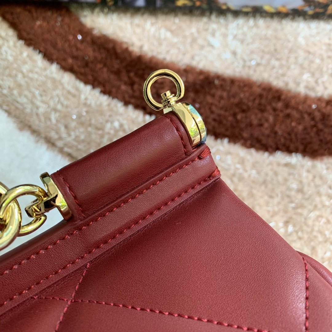 DG Medium Sicily Bag In Quilted Burgundy For Women 10.2in/26cm DG