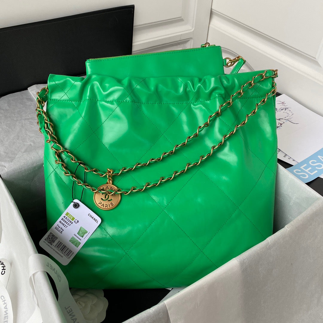 CHL 22 Handbag Gold Hardware Shiny Green For Women, Women’s Handbags, Shoulder Bags 16.5in/38cm AS3261