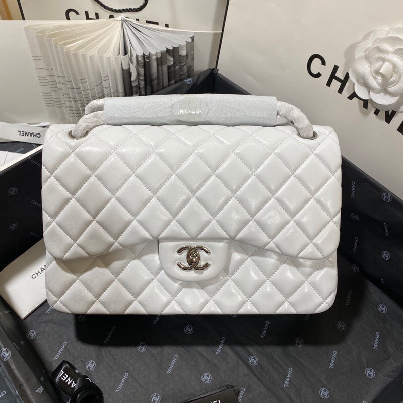 ChanelLarge Classic Handbag Silver Hardware White For Women, Women’s Handbags, Shoulder Bags 11.8in/30cm