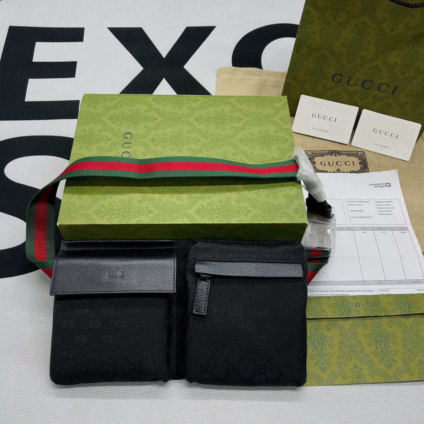 gg Supreme Canvas Two Pocket Waist Belt Bag Black gg Supreme Canvas For Men 3in/7.5cm gg
