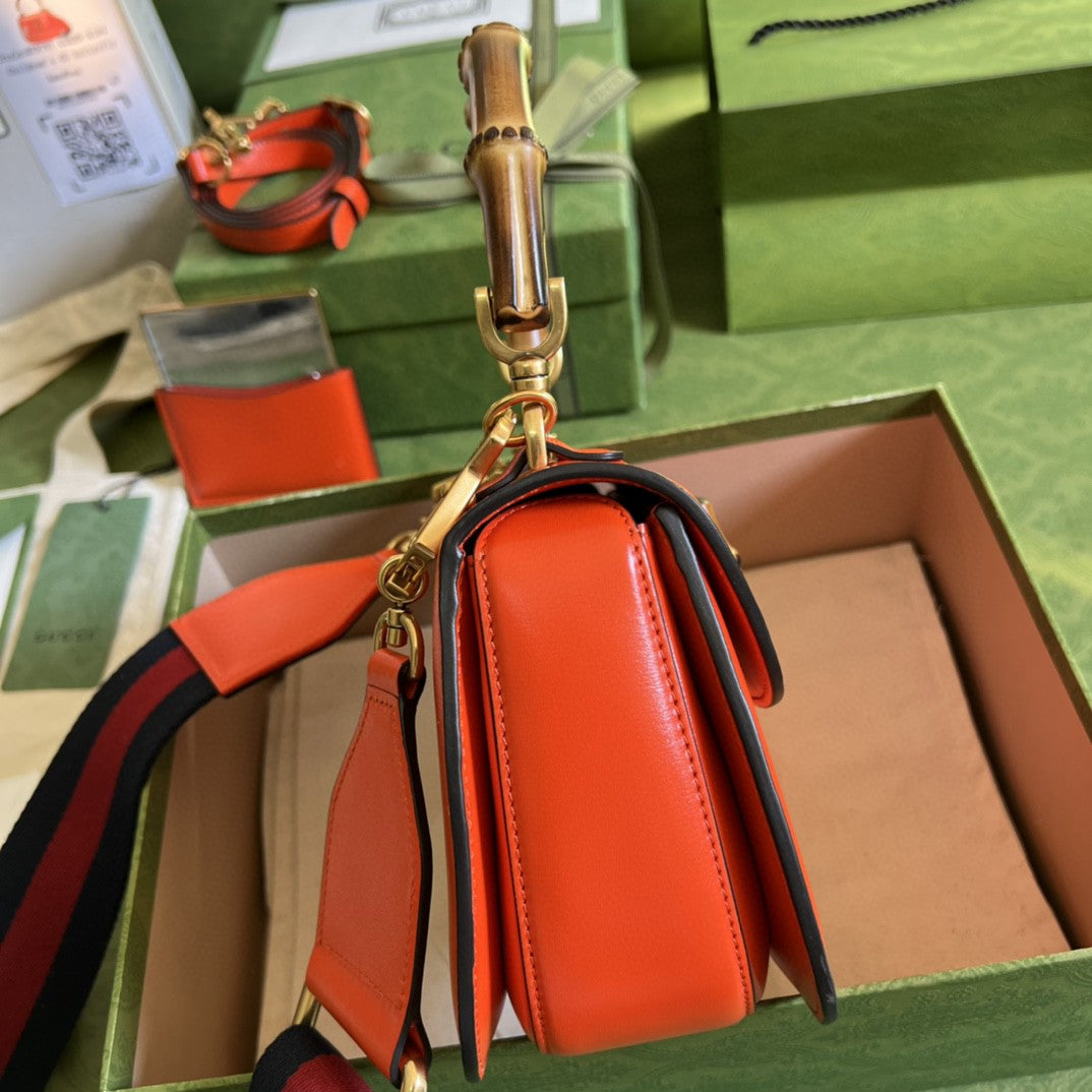 gg Bamboo 1947 Small Top Handle Bag Orange For Women 8.3in/21cm gg 675797 10ODT 7768