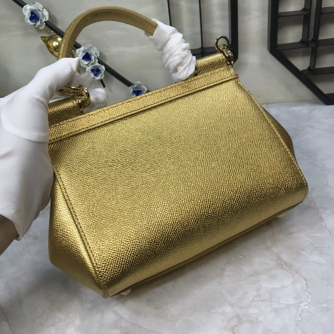 DG Medium Sicily Handbag In Dauphine Gold For Women 10.2in/26cm DG