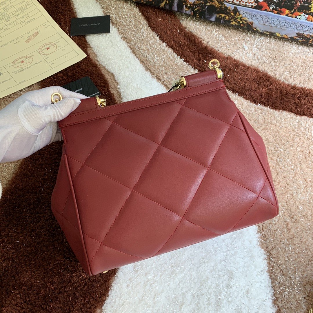 DG Medium Sicily Bag In Quilted Burgundy For Women 10.2in/26cm DG