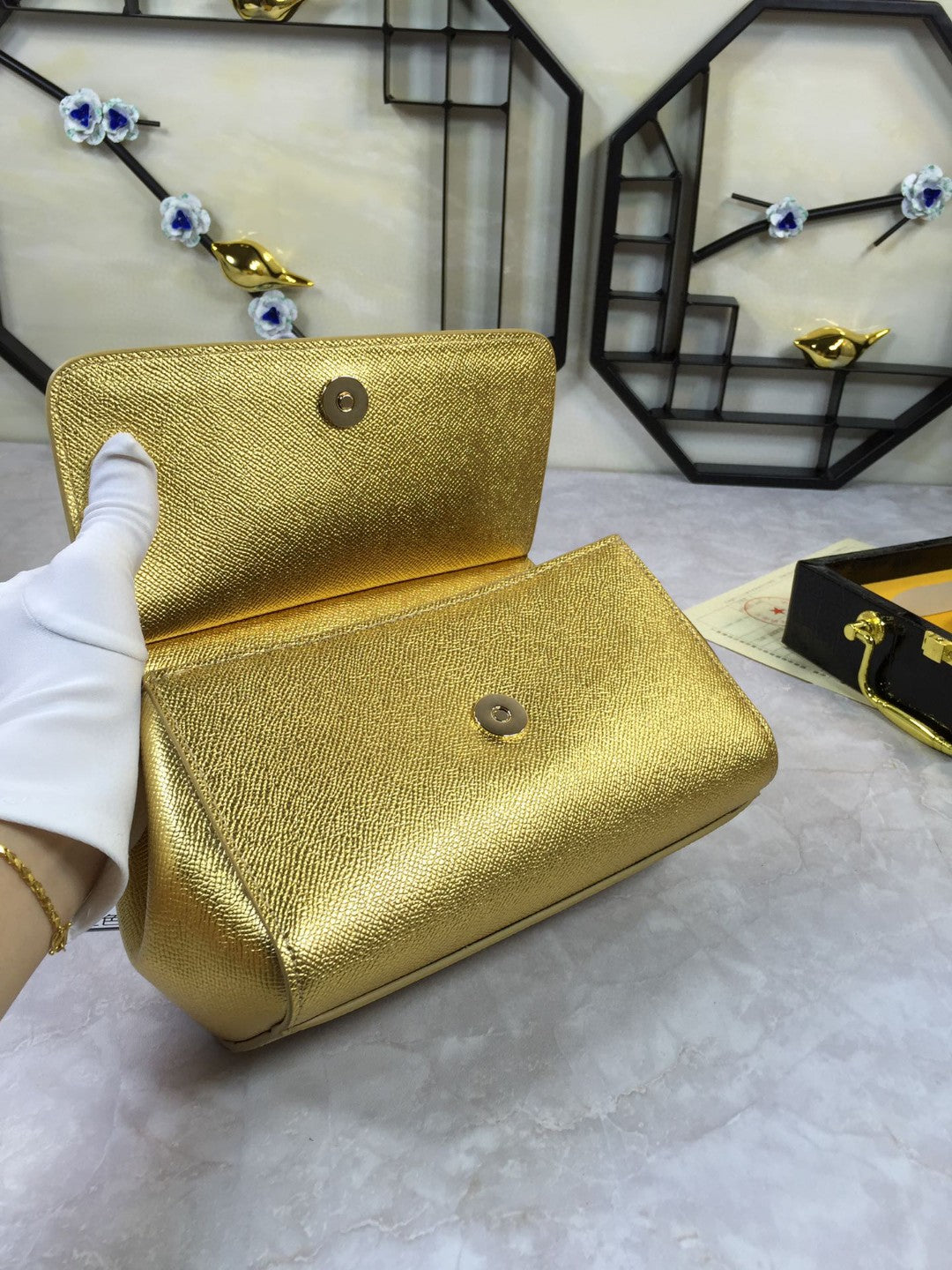 DG Medium Sicily Handbag In Dauphine Gold For Women 10.2in/26cm DG