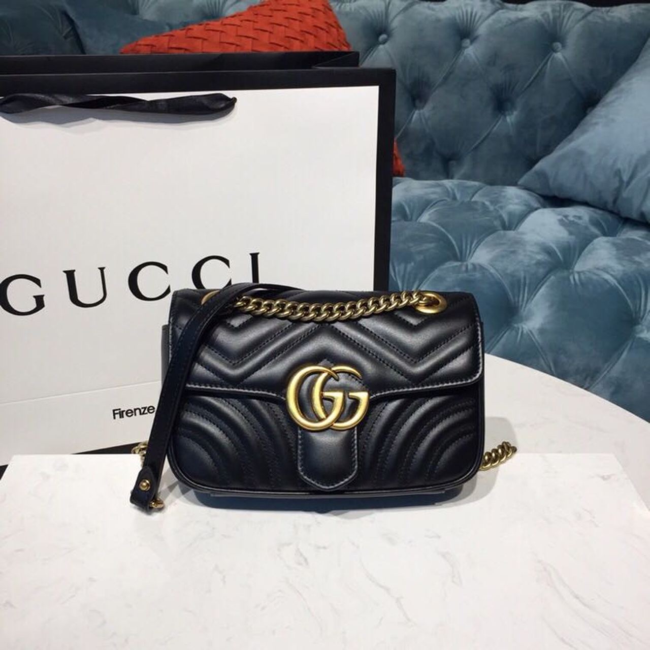 gg Marmont Matelassé Mini Bag Black Matelassé Chevron With A Heart For Women 9in/22cm gg 446744 DTDIT 1000