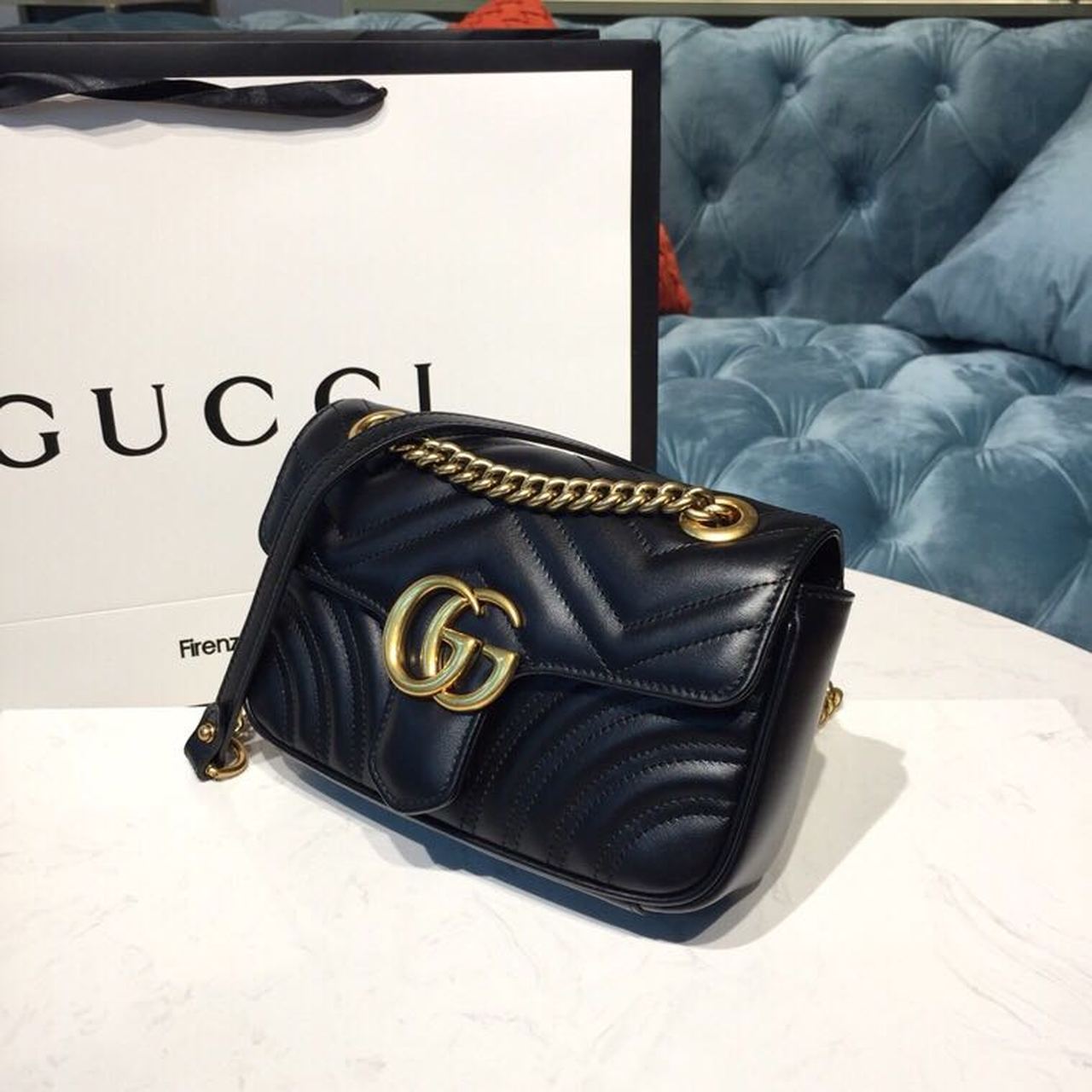 gg Marmont Matelassé Mini Bag Black Matelassé Chevron With A Heart For Women 9in/22cm gg 446744 DTDIT 1000