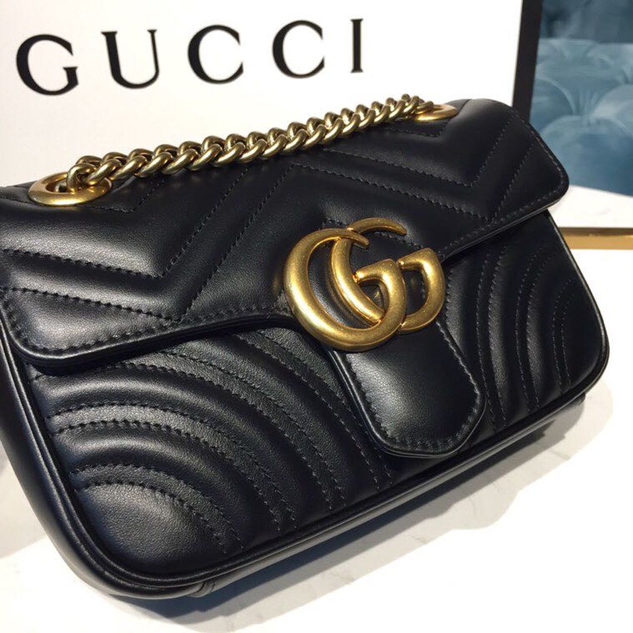 gg Marmont Matelassé Mini Bag Black Matelassé Chevron With A Heart For Women 9in/22cm gg 446744 DTDIT 1000