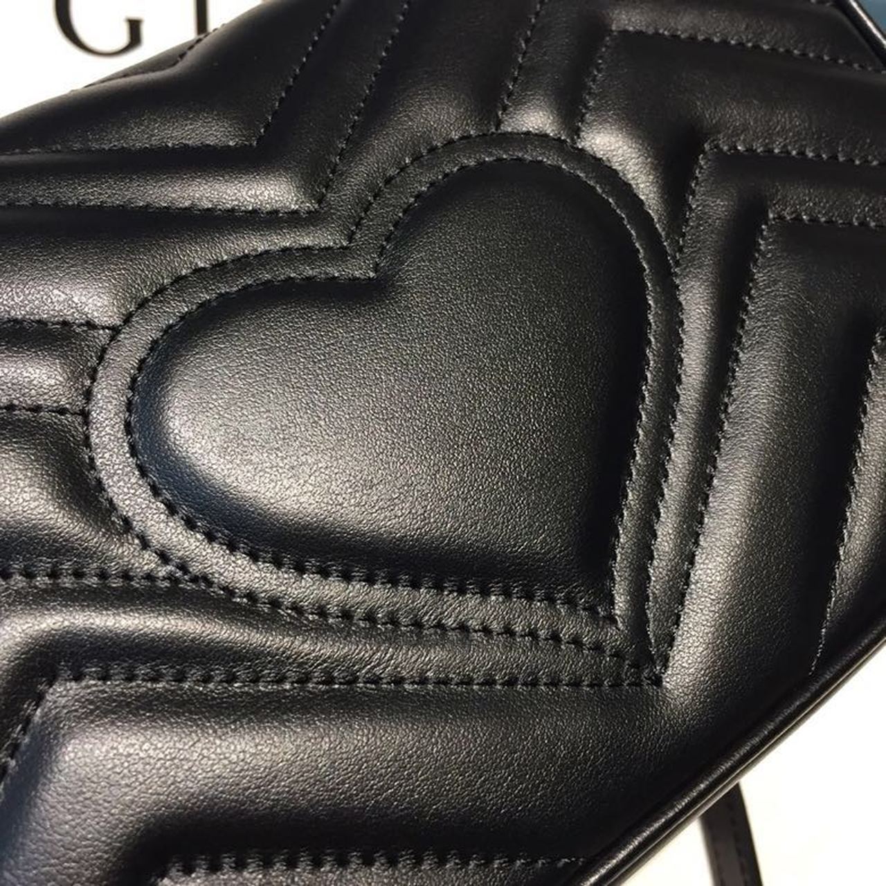 gg Marmont Matelassé Mini Bag Black Matelassé Chevron With A Heart For Women 9in/22cm gg 446744 DTDIT 1000