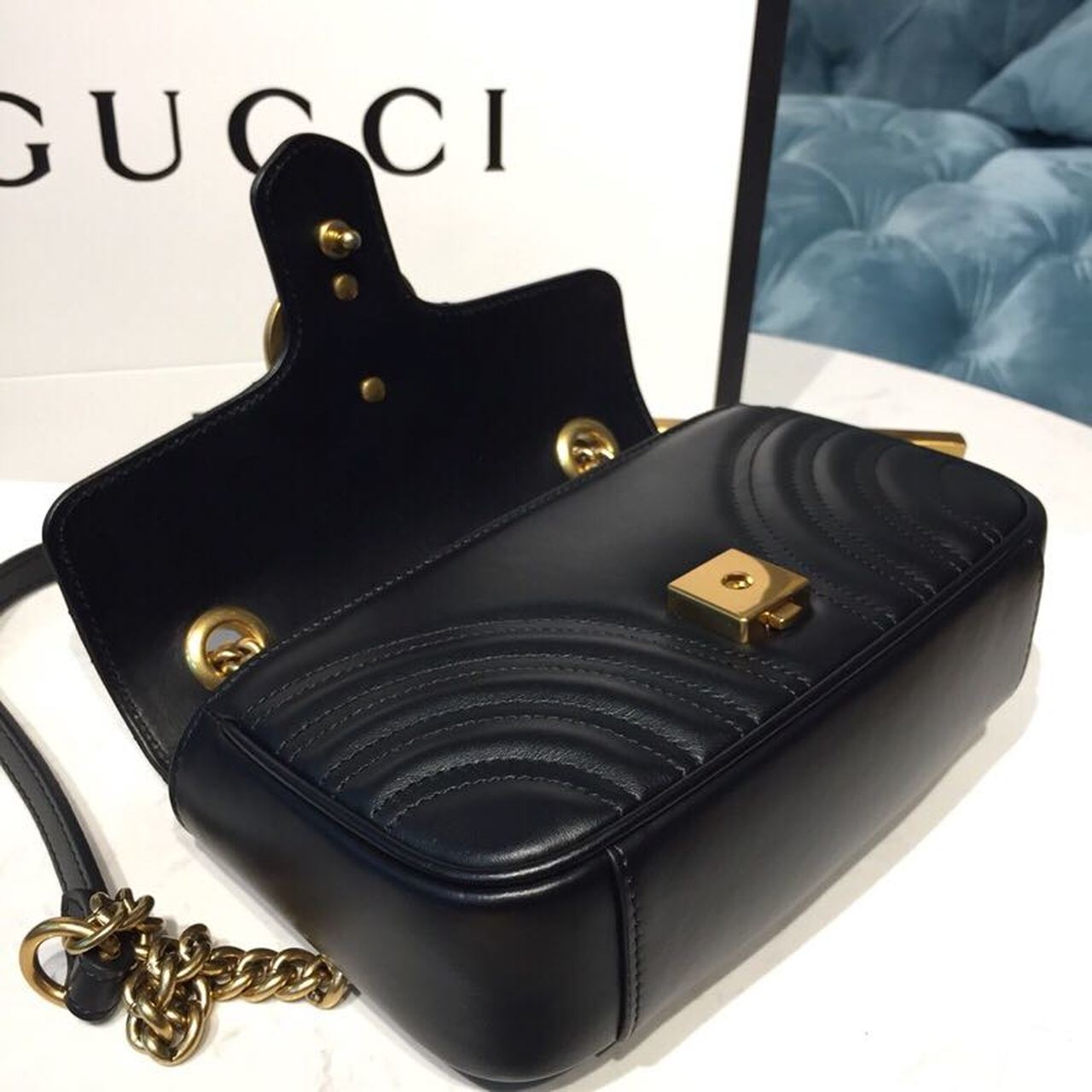 gg Marmont Matelassé Mini Bag Black Matelassé Chevron With A Heart For Women 9in/22cm gg 446744 DTDIT 1000