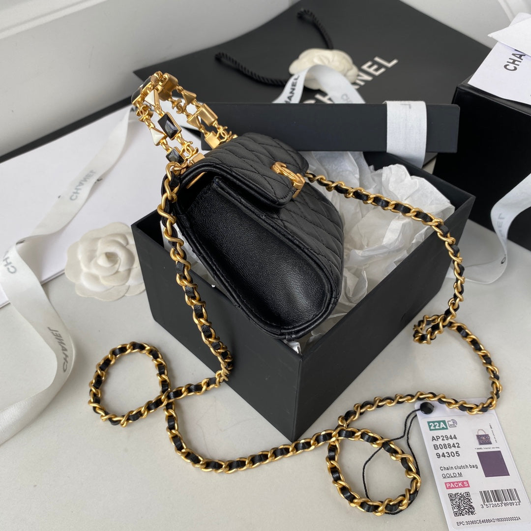 Chanel Clutch With Chain Gold Hardware Black For Women, Women’s Handbags, Shoulder Bags 5.7in/14.5cm AP2945