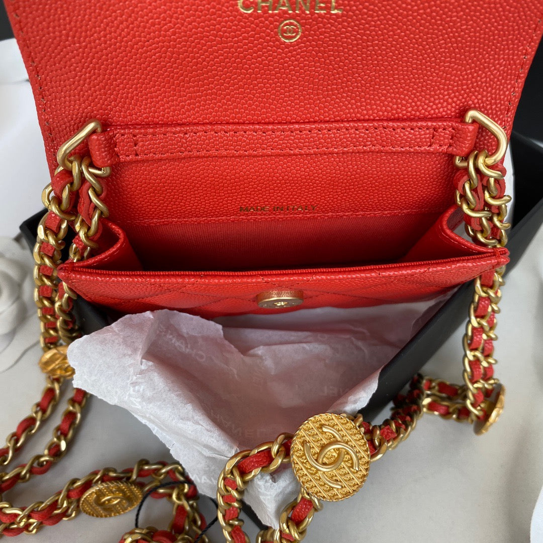 Chanel Clutch With Chain Gold Hardware Grained Shinny Red For Women, Women’s Handbags, Shoulder Bags 4.7in/12cm AP2857