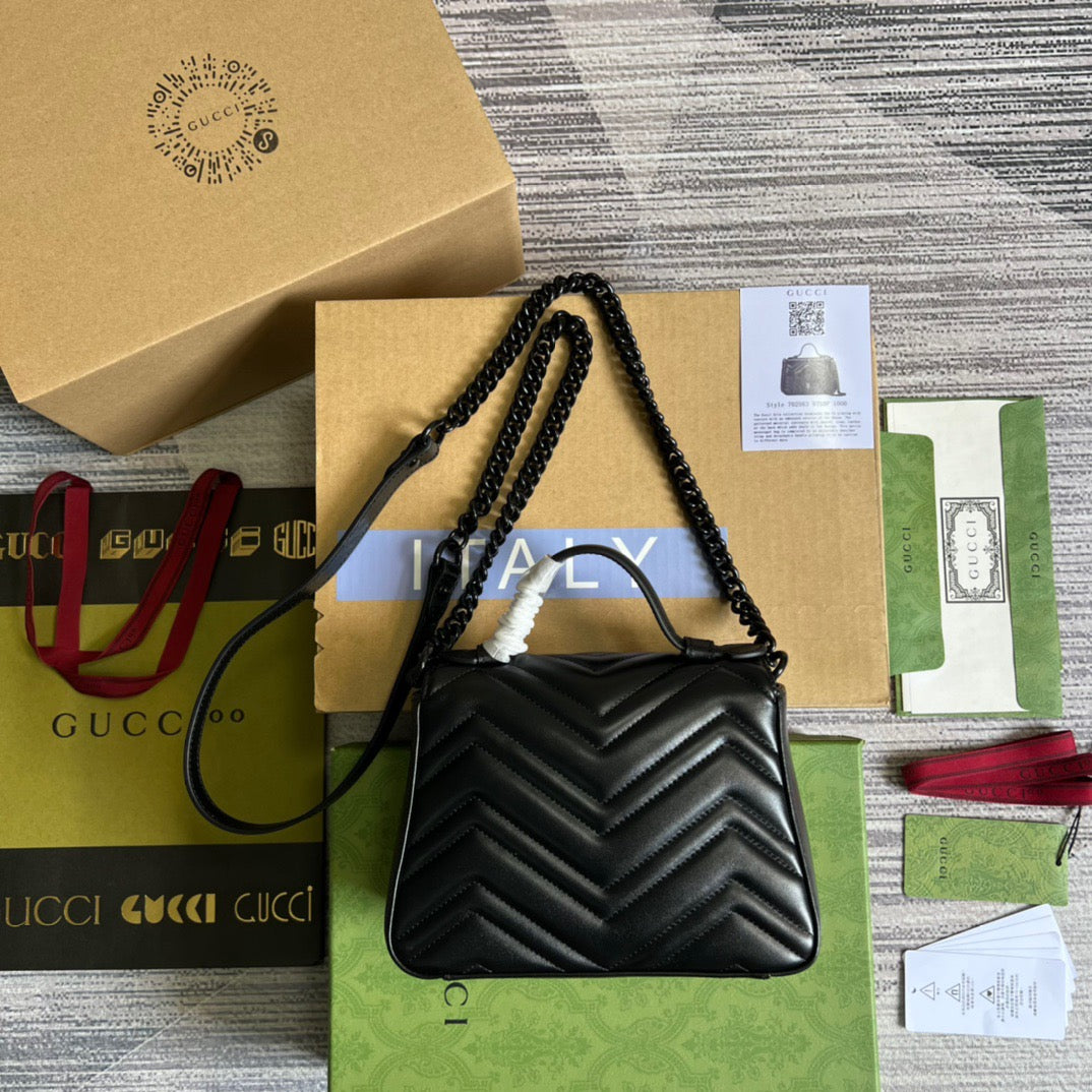 gg Marmont Mini Top Handle Bag Black For Women, Women’s Bags 8.3in/21cm gg 