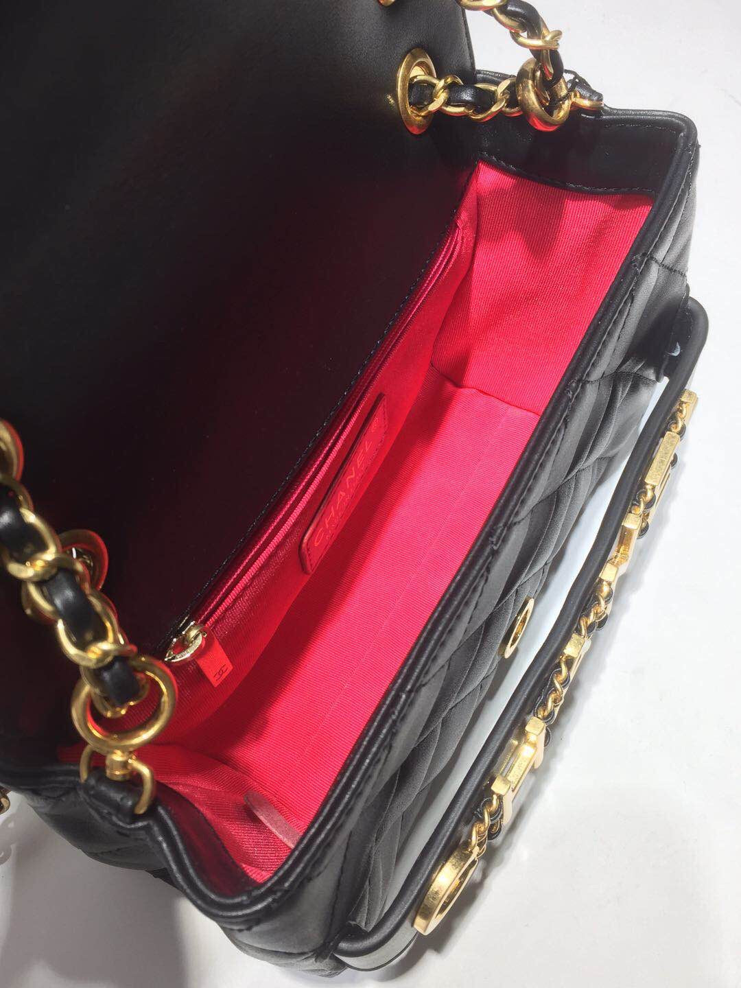 ChanelFront Logo Small Flap Bag Gold Hardware Black For Women, Women’s Handbags, Shoulder Bags 8.2in/21cmAS1490