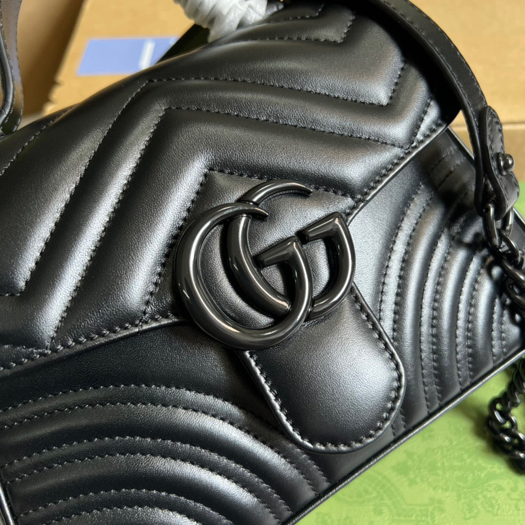 gg Marmont Mini Top Handle Bag Black For Women, Women’s Bags 8.3in/21cm gg 