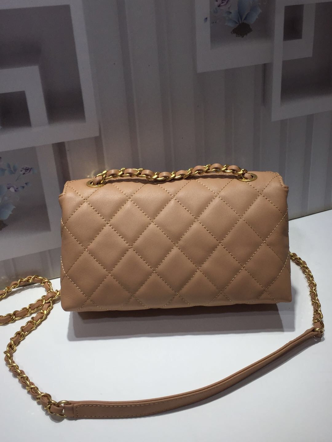 ChanelFront Logo Small Flap Bag Gold Hardware Apricot For Women, Women’s Handbags, Shoulder Bags 8.2in/21cm AS1490