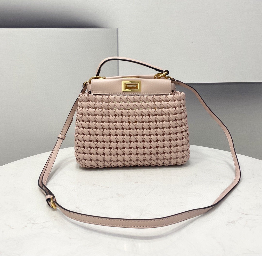 FI Peekaboo Mini Pale Pink Braided Bag For Woman 18cm/7in