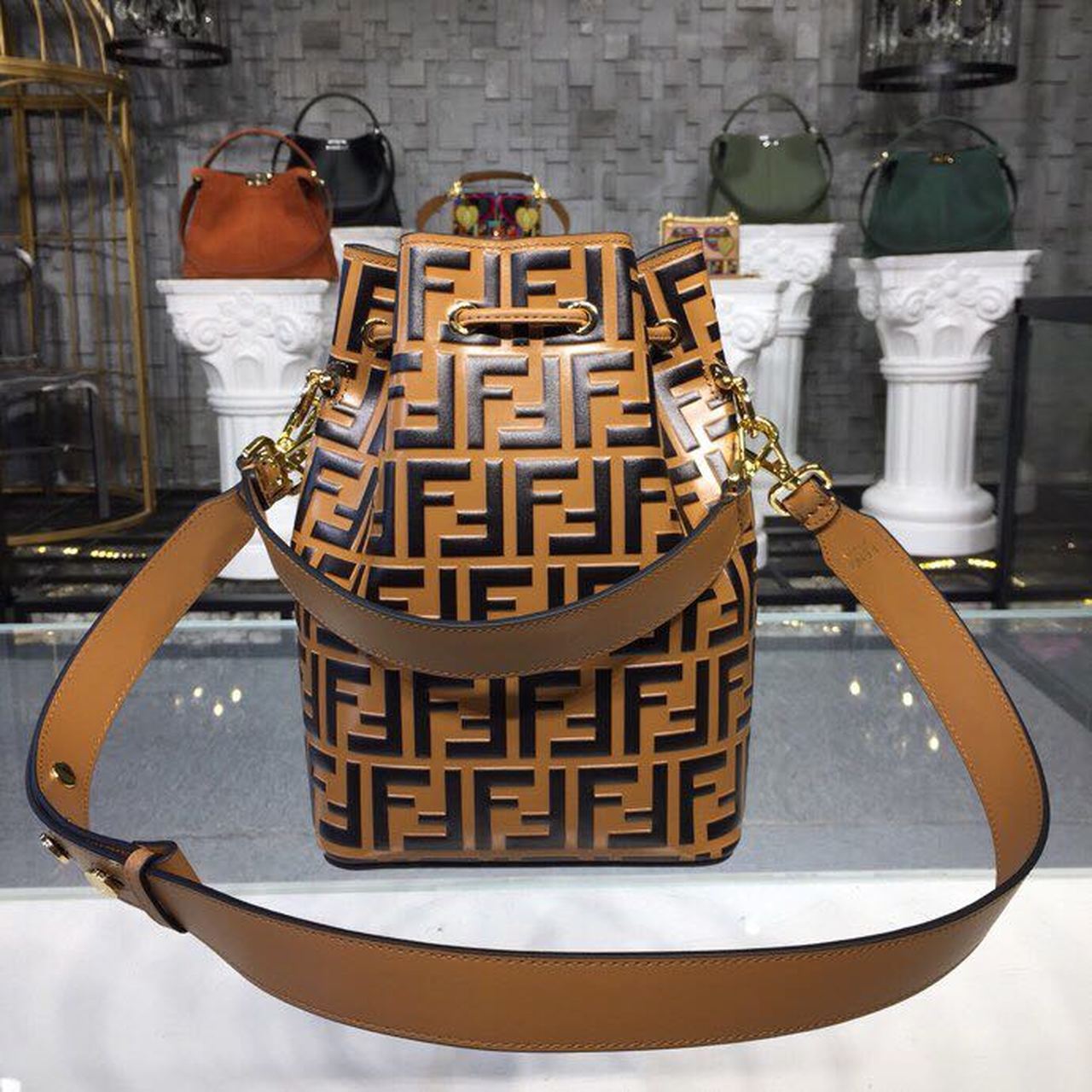 FI Mon Tresor Bucket Bag Brown For Women, Women’s Bags, Shoulder And Crossbody Bags 9in/23cm FF 8BT298