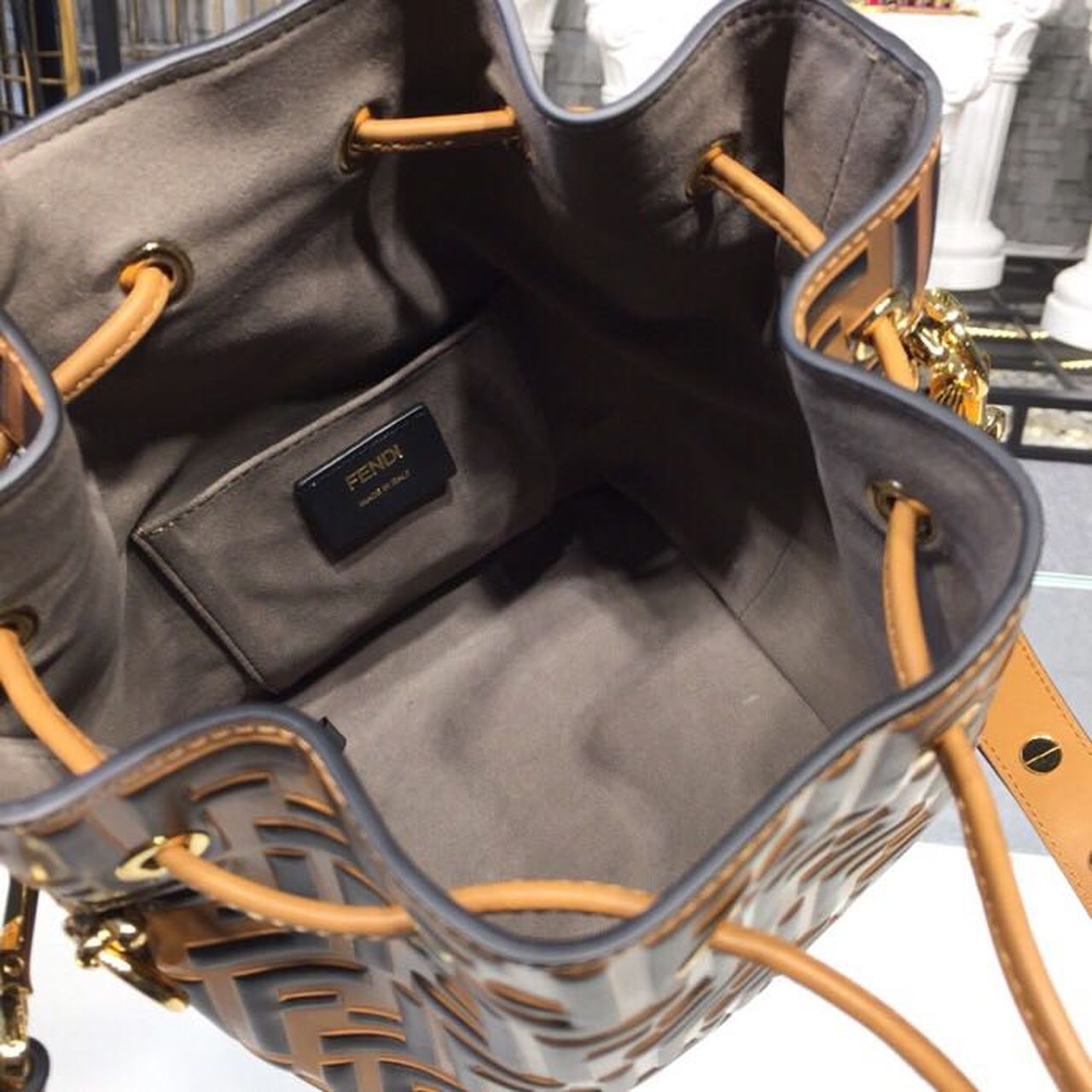 FI Mon Tresor Bucket Bag Brown For Women, Women’s Bags, Shoulder And Crossbody Bags 9in/23cm FF 8BT298