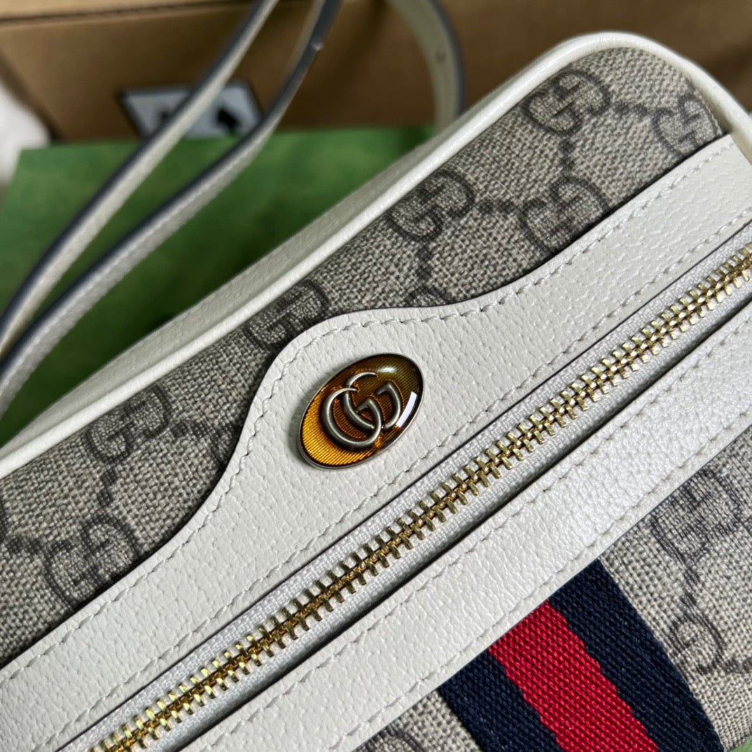 gg Ophidia Mini gg Bag Beige And Ebony gg Supreme Canvas, With White For Women 7in/17.5cm gg 517350 96IWS 9794