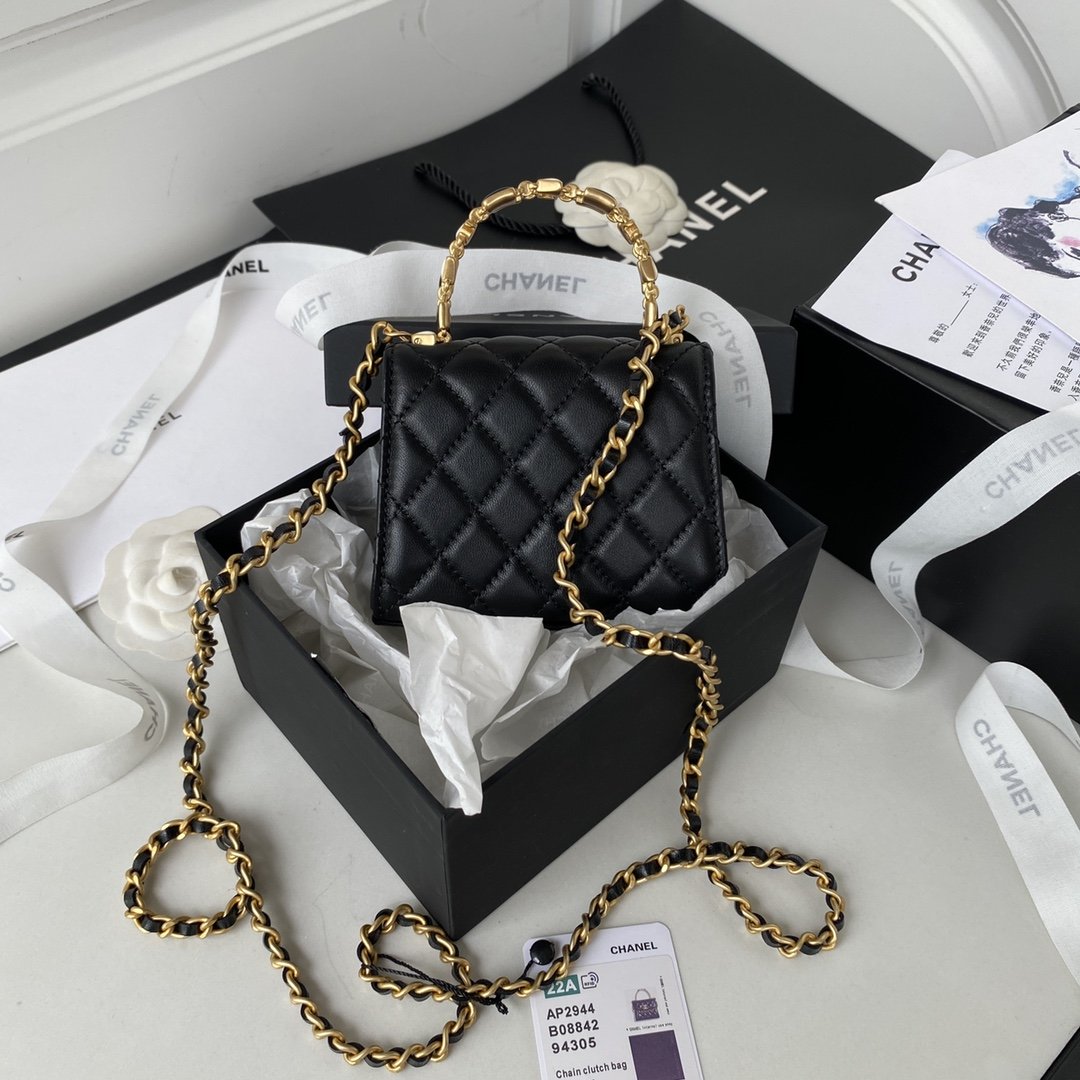 Chanel Clutch With Chain Gold Hardware Black For Women, Women’s Handbags, Shoulder Bags 5.7in/14.5cm AP2945