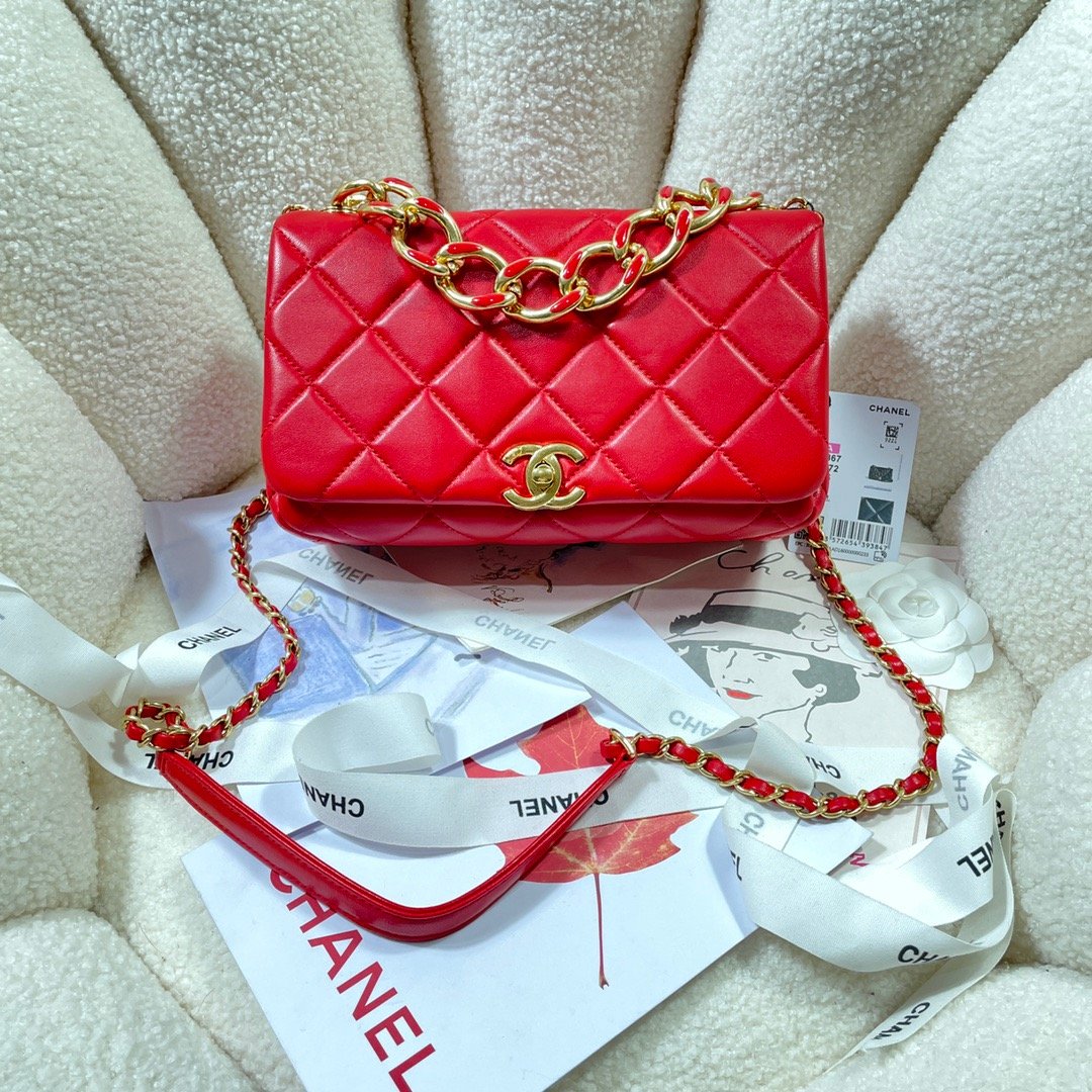 ChanelLarge Flap Bag Gold Hardware Red For Women, Women’s Handbags, Shoulder Bags 9.1in/23cm AS3367