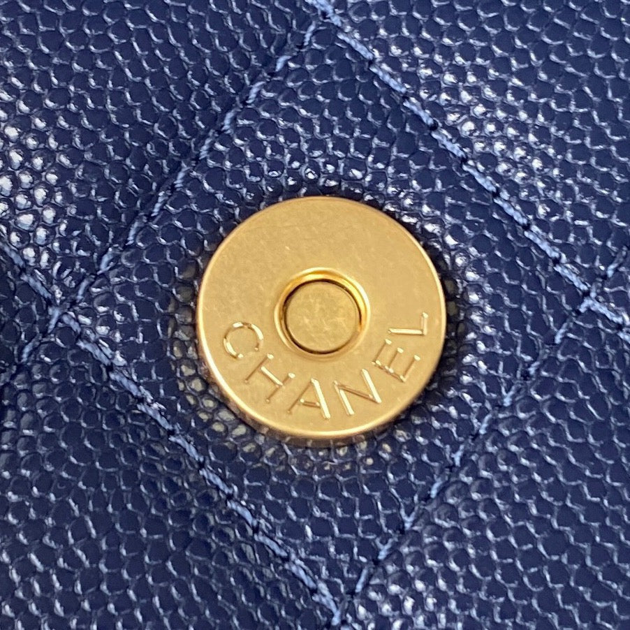 Chanel Clutch With Chain Gold Hardware Grained Shinny Navy Blue For Women, Women’s Handbags, Shoulder Bags 4.7in/12cm AP2857