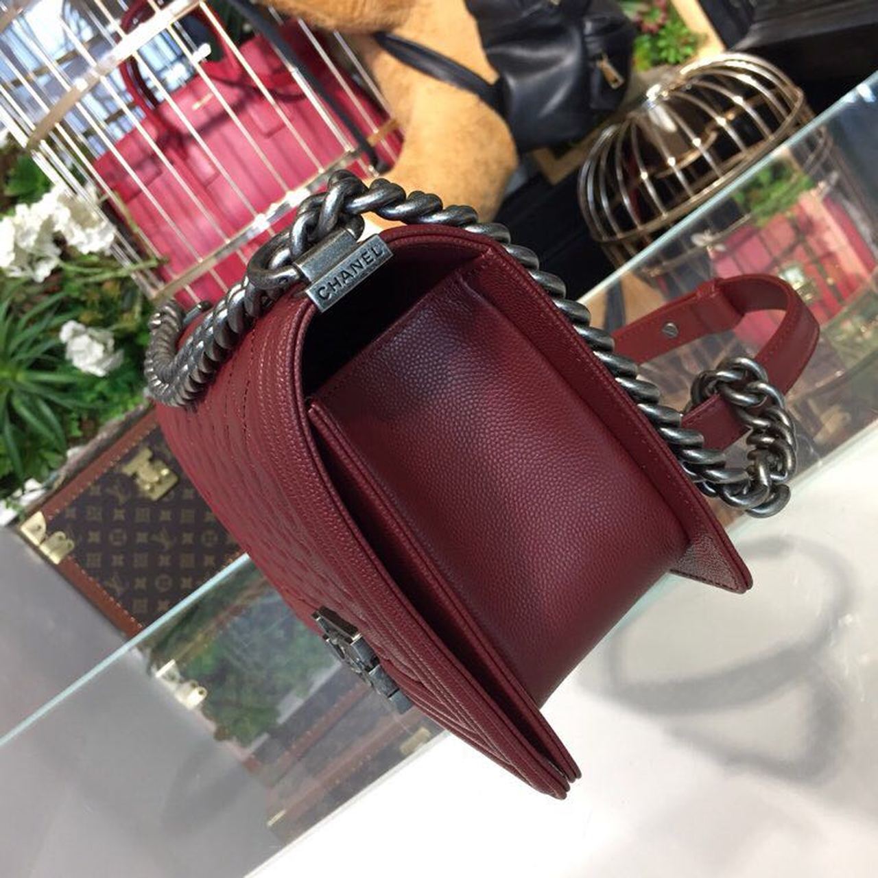 CHL Boy Handbag Silver Hardware Burgundy For Women, Women’s Bags, Shoulder And Crossbody Bags 9.8in/25cm A67086