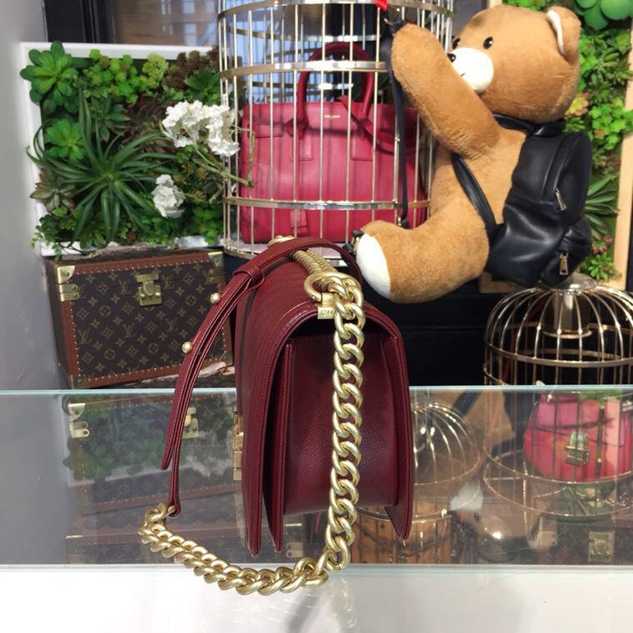 CHL Boy Handbag Gold Toned Hardware Burgundy For Women, Women’s Bags, Shoulder And Crossbody Bags 9.8in/25cm A67086